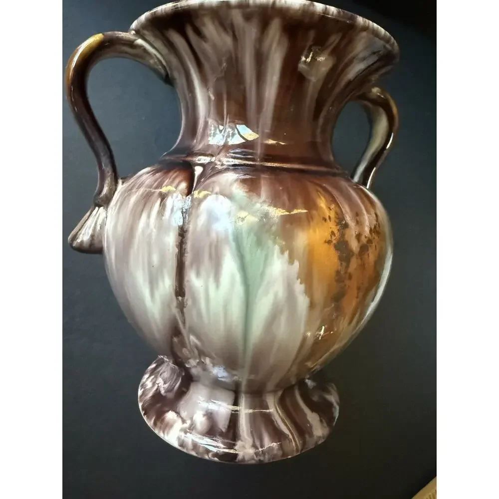 Vintage JASBA KERAMIK German Pottery Vase 1930s Drip Glaze Brown Handcrafted